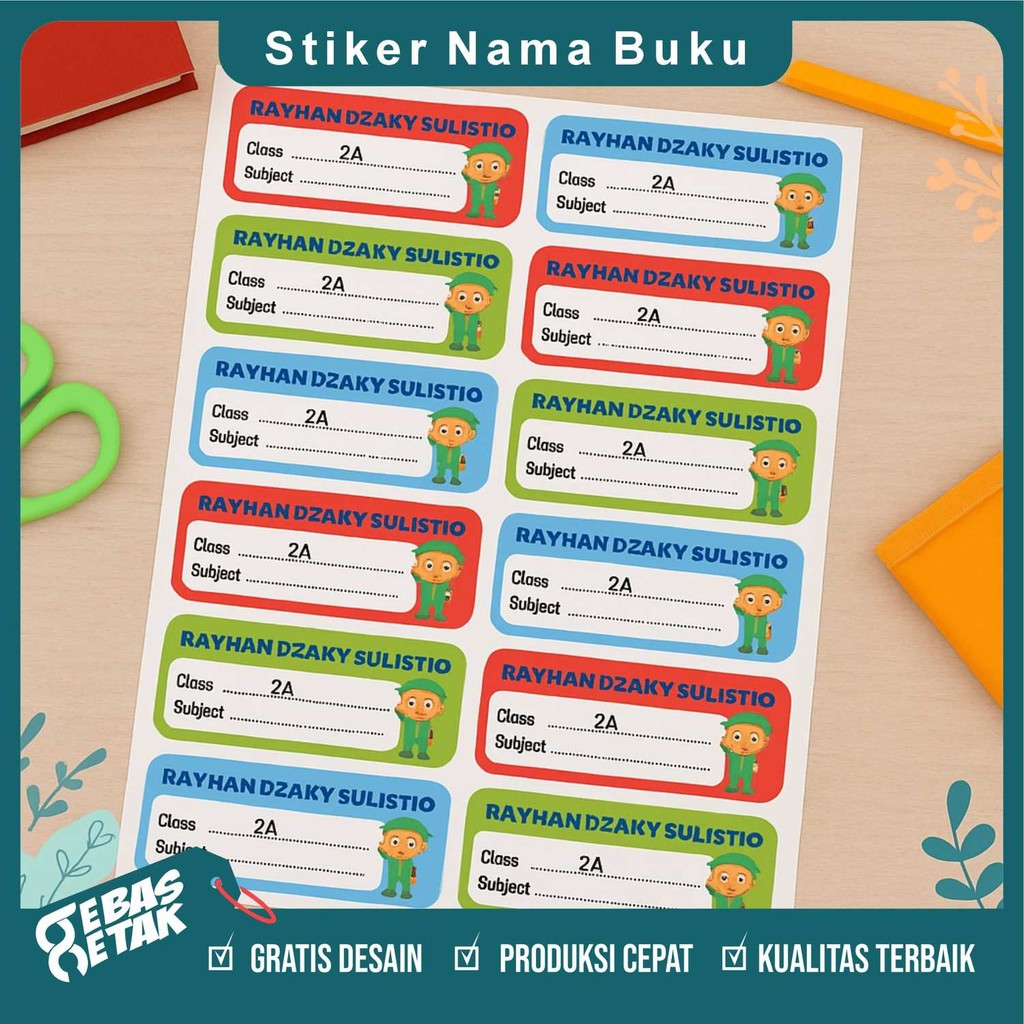 

[ISI 56 PCS] Stiker Nama Buku Anak Custom Desain Lucu dan Unik Untuk Sekolah TK SD PAUD Tahan Air