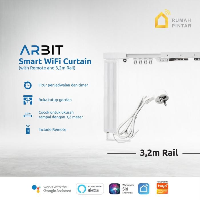 

ARBIT WiFi Curtain Motor + Remote + Adjustable Rail 3 4 5 6 7 M Meter Rel Gorden Pintar Smart Home Tuya - 3.2 Meter