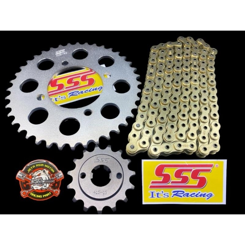 GEAR  MOTOR SSS 415 SET JUPITER Z1 JUPITER Z NEW VEGA ZR SET RANTAI GOLD GEAR DEPAN BELAKANG SSS