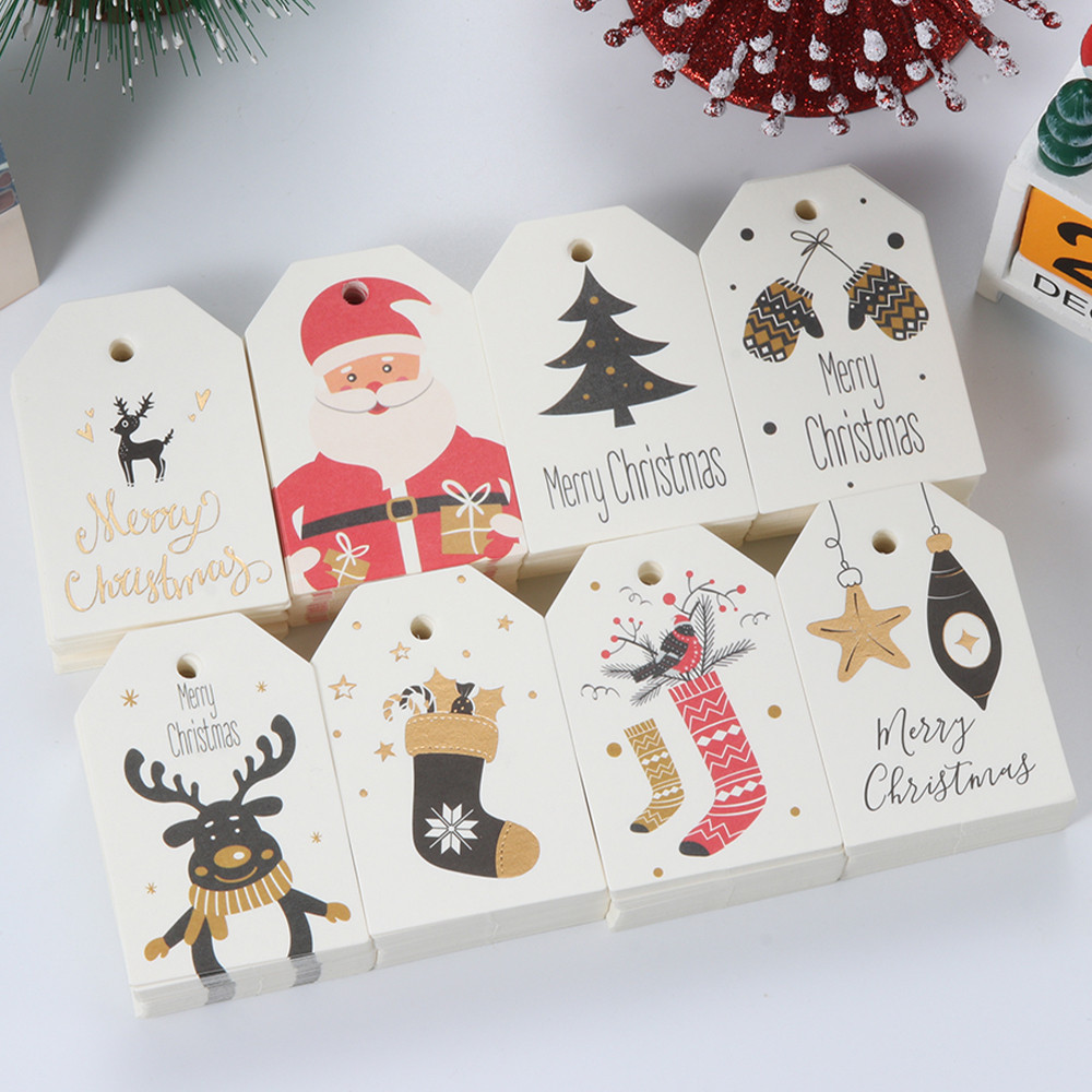 

50/100Pcs Merry Tags Labels Gift Wrapping Paper Hanging Tags Santa Claus Paper Cards Xmas DIY Crafts Decor Supplies