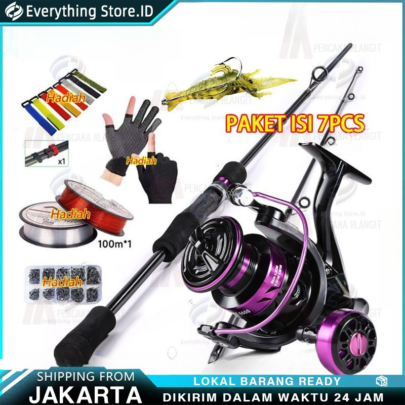 PUTRINEE satu set reel pancing Reel Pancing Murah Kuat Power 1.65M/1.8M/2.1M Joran Pancing Reel Panc