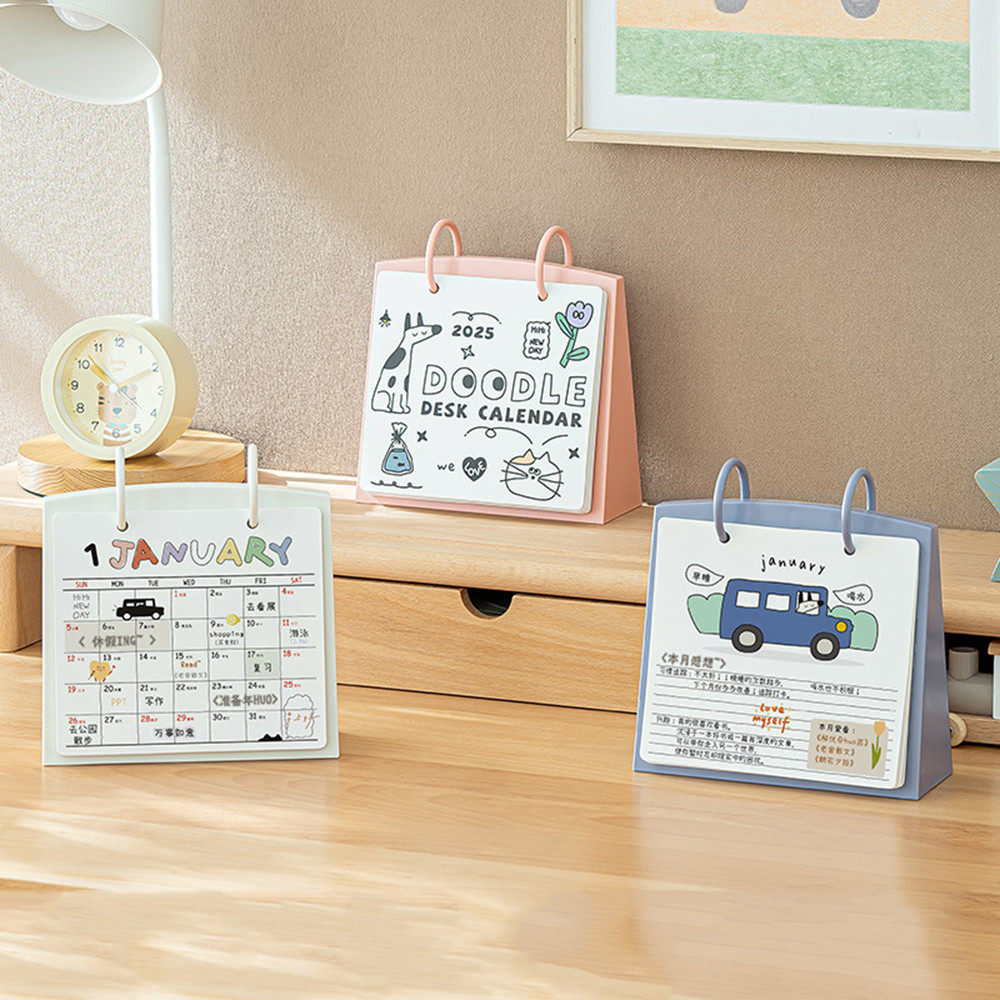 

Creative Mini Desk Calendar 2025 Cartoon Graffiti Desktop Check-In List Notebook Decoration Memo Pad Calendar Ornaments