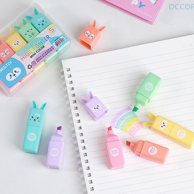

4/5/6Pcs Creative Cartoon Mini Rabbit Fluorescent Pen Colorful Marking Pen Macaron Color Hand Account Highlighters Markers