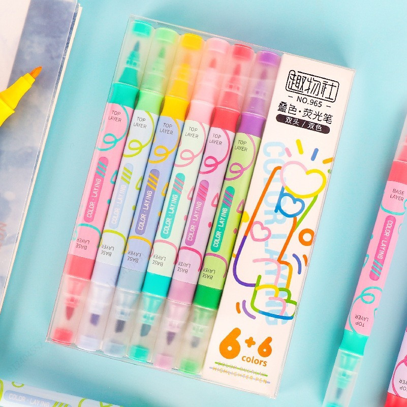 

6Pcs Double-ended Magic Pastel Color Changing Highlighter Pen Set, Student Diary Scrapbook Painting DIY Making, School Kawaii