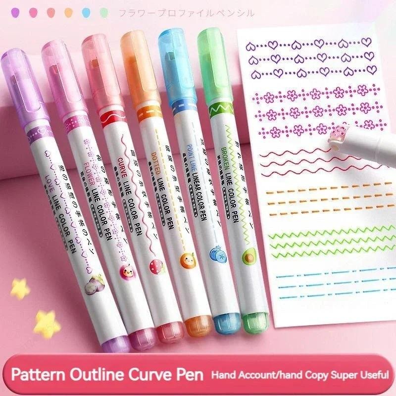 

6PCS Flower Highlighter Pens - Roller Tip Curve Liners for Kawaii Korean Style Note Taking