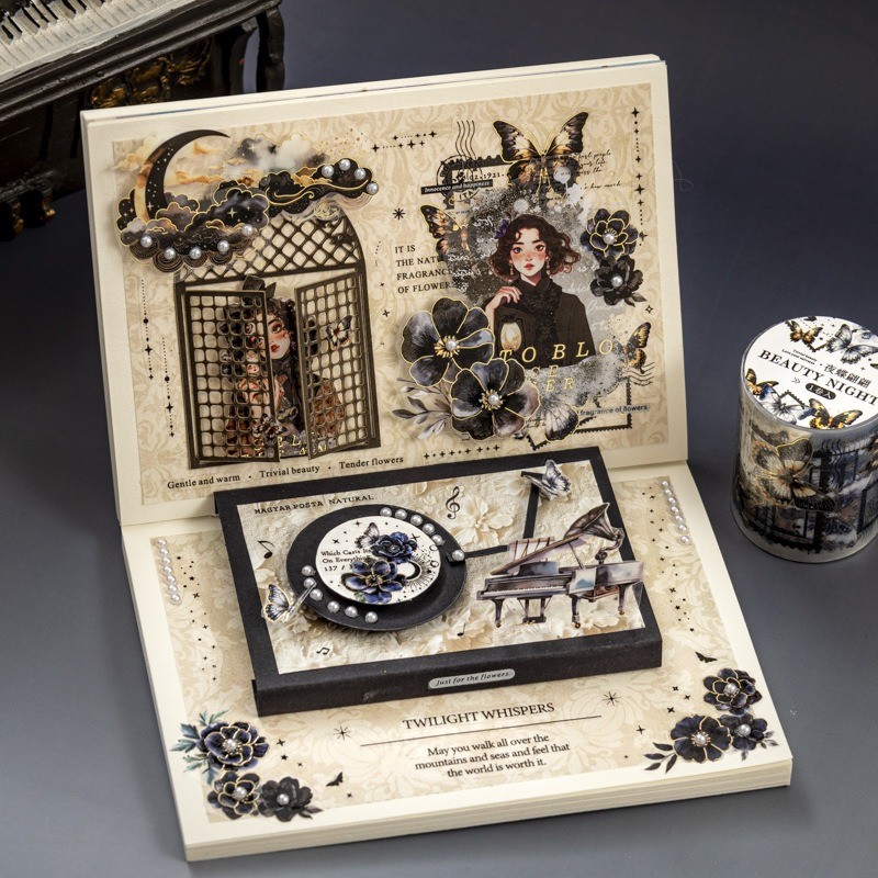 

Midnight Girl Aesthetic Stickers！Celestial Gold Foil PET Decals for Journal, Gothic Boho Scrapbook Decor - Waterproof Removable