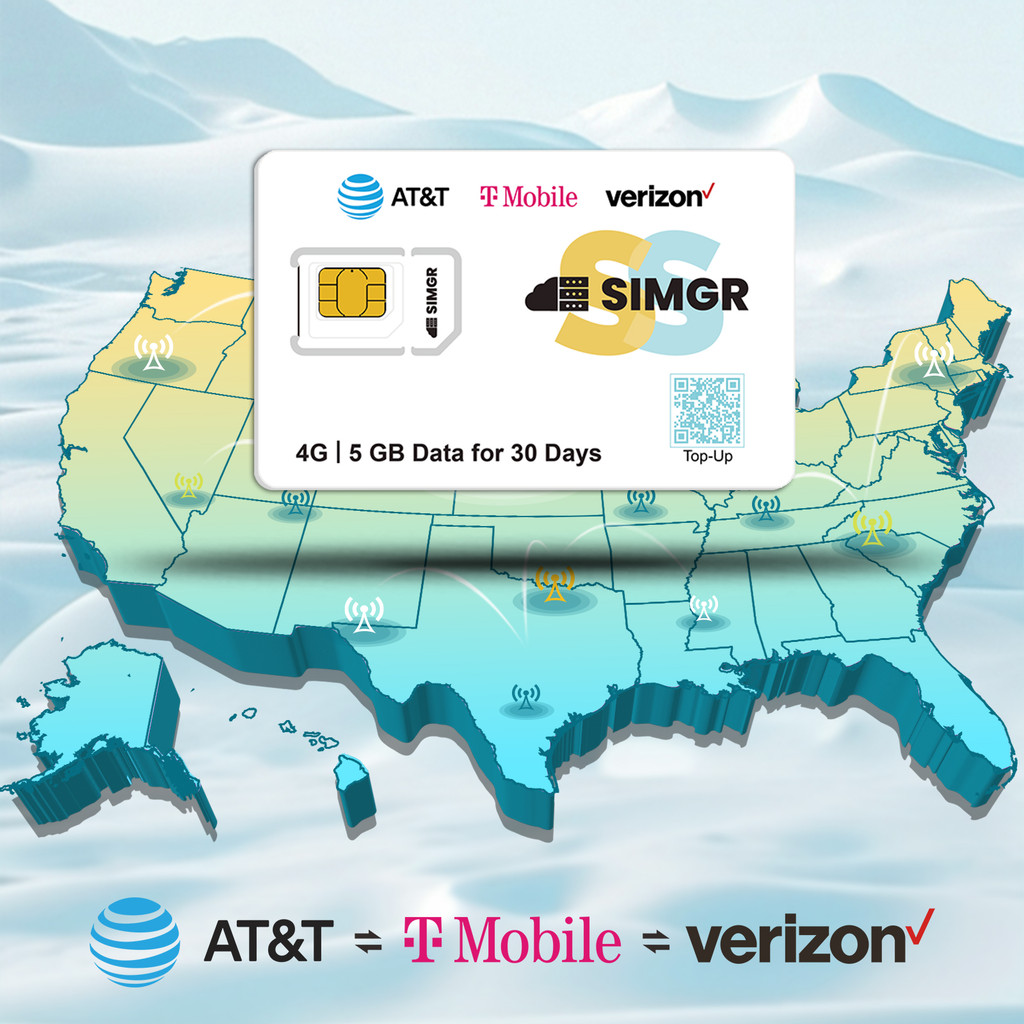 30-Day 5GB Prepaid SIM Card - For Travelers and IoT Devices on AT&T/T-Mobile/Verizon 4G Networks