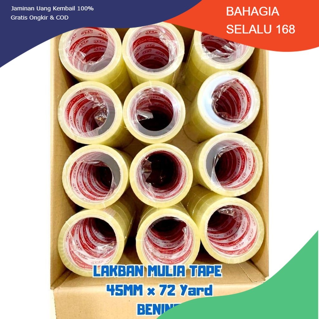

Lakban Mulia Tape Ukuran 45mm X 72 Yard Kemasan 1 Selop