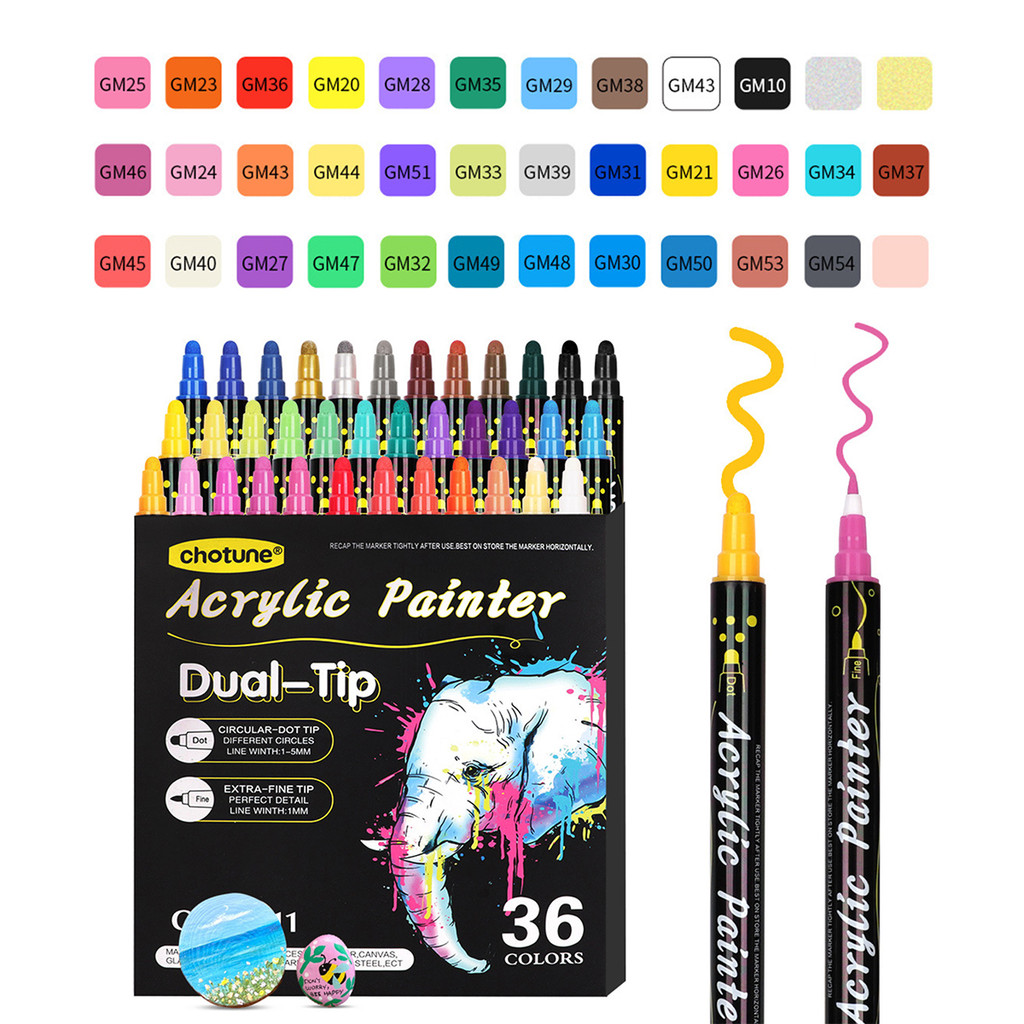 

12-36 Colors Double Head Acrylic Markers Pen Set Art for Painting Kid Chirldren Water-proof Student Scholl Supplies Stationery