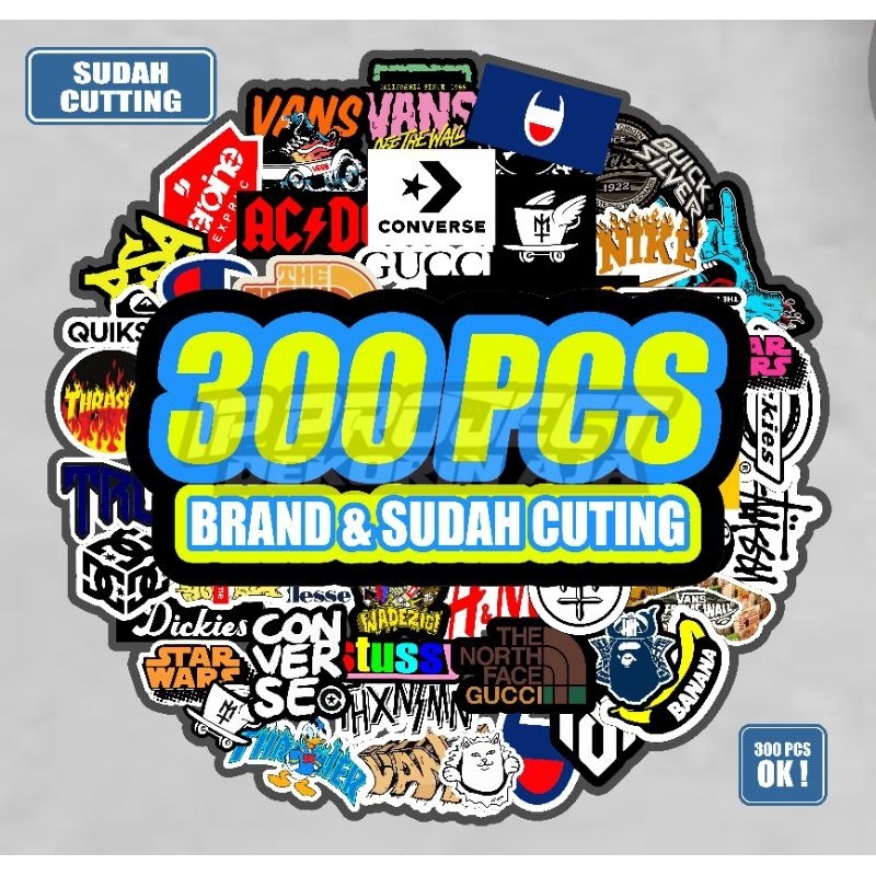 

Stiker brand paket isi 300pcs sudah cutting bahan VYNIL anti air