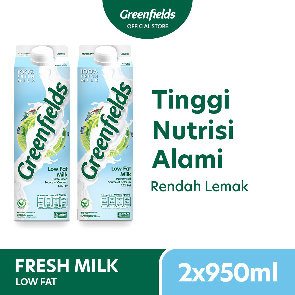 

[Twinpack] Susu Segar Greenfields - Fresh Milk Low Fat 950ml x 2pcs