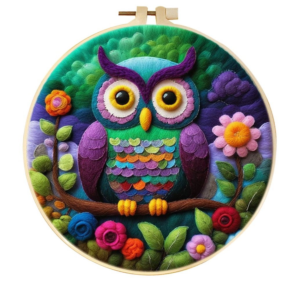 

DIY Needle Felting Painting Kit with Tools Colorful Owl Wool Felting Supplies with Creative Gift Home Decor for Beginners