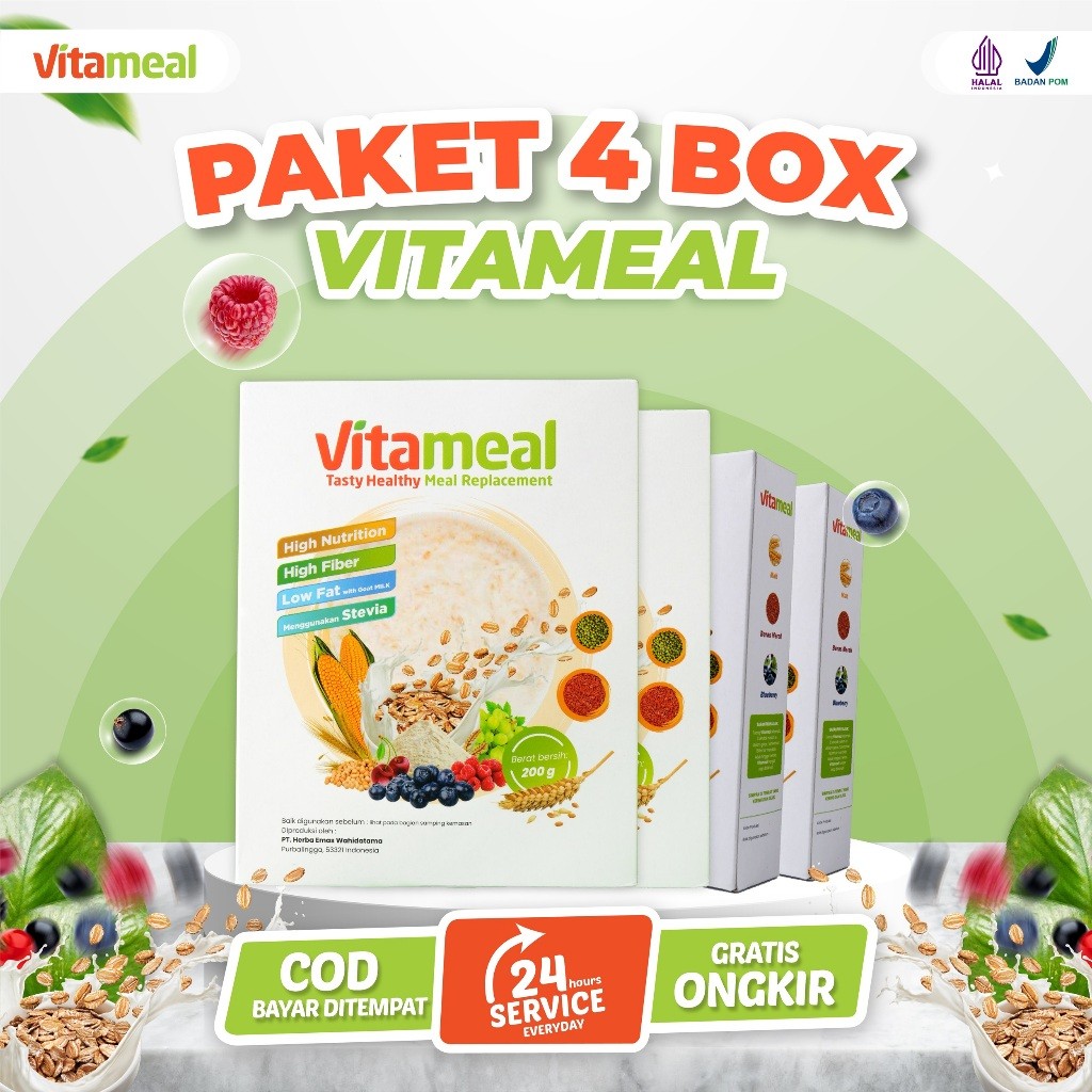 

VITAMEAL Paket 4 Box Sereal Sehat Multigrain Ampuh Menstabilkan Gula Darah Tinggi Menagkal Diabetes Kolesterol Asam Lambung Maag