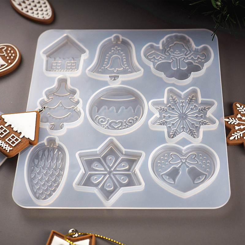 

Christmas Bell Snowflake Elk Pendant Keychain Silicone Mold for Uv Epoxy Resin Moulds Jewelry Making DIY Pendant Jewelry