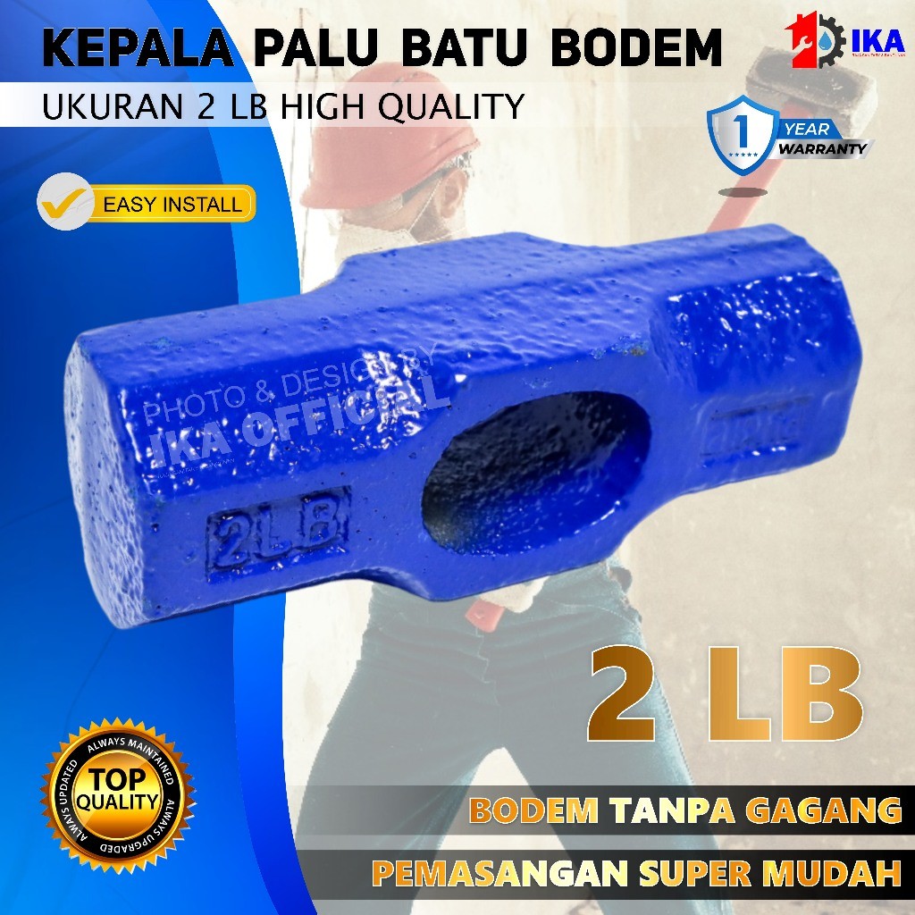 Palu Besi Kepala Bogem Godam Bodem Batu Tanpa Gagang Kayu Fiber 2 Lb Murah / 2 LB PALU BATU *ONLY / 