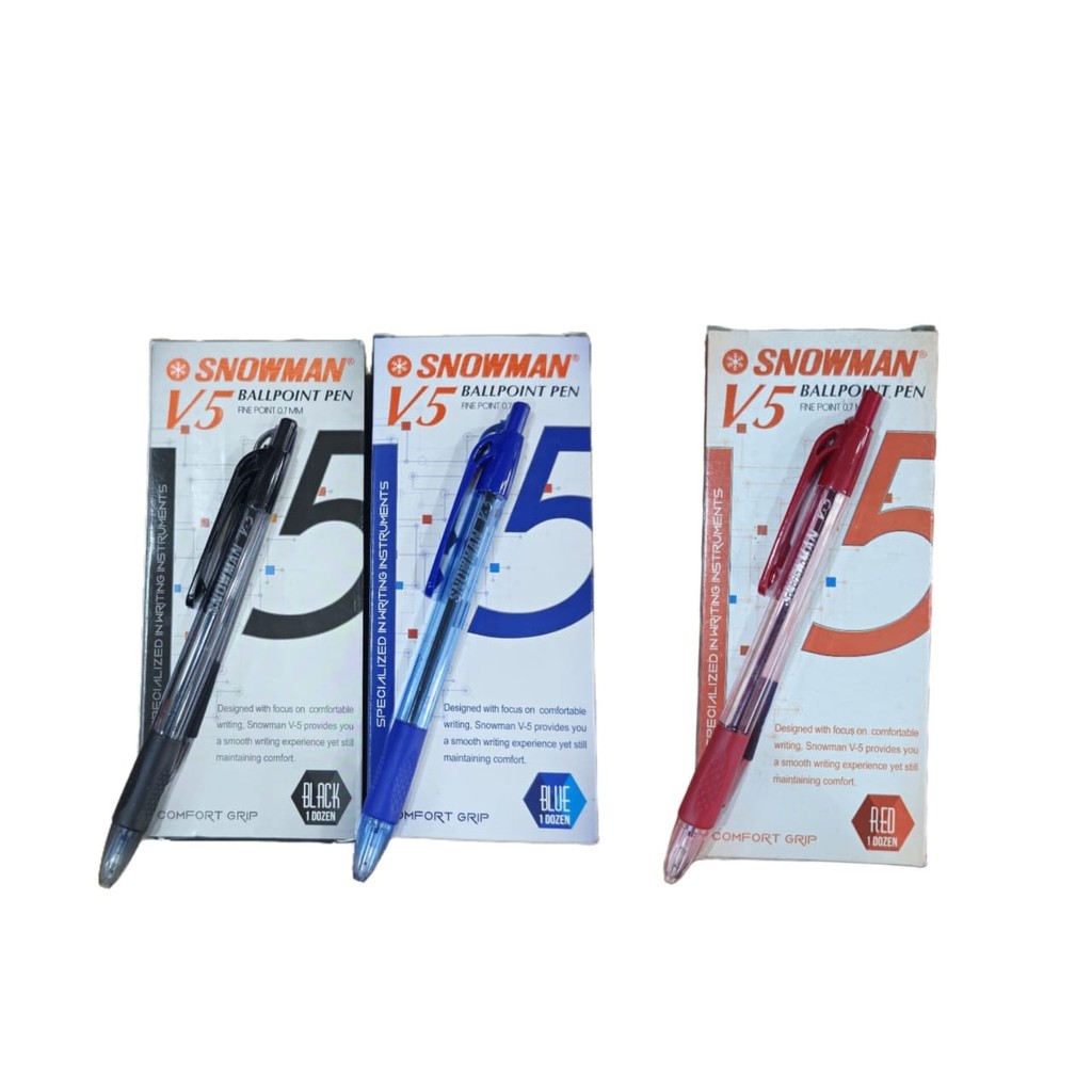 

12pcs Pulpen V5 Bolpen Pen Klik SNOWMAN (Hitam Biru) 0.7mm