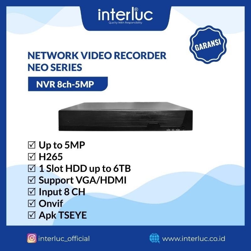 Nvr 8 CH Interluc - NVR 8Ch Onvif - NVR Cctv 8Ch