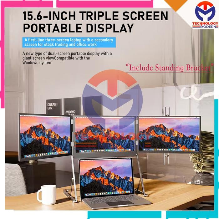 Portable Triple Screen Monitor 15.6 Inch Extend 4 Display Support Windows & Mac (M1 M2 M3 M4) Includ