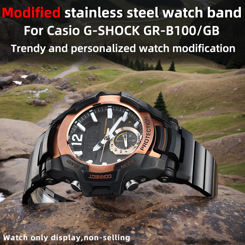 For Casio 5536 G-shock Black Knight GR-B100 metal wat band GR-B100/GB Modified Stainless steel wat  