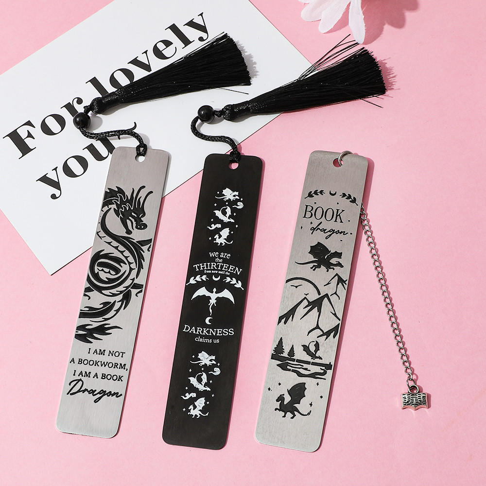 

1 stainless steel black dragon tassel pendant bookmark - cool page label, unique personalized retro bookmark, reading gift