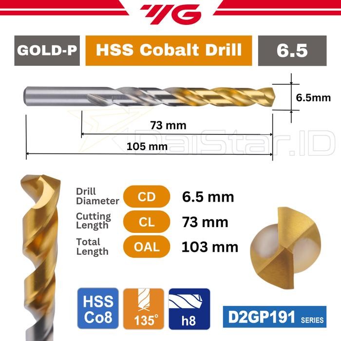 

READY Mata Bor HSS Cobalt 6|6.5|7|7.5| 8 |8.5|9|9.5 mm Stainless Baja YG-1 - 6.5mm