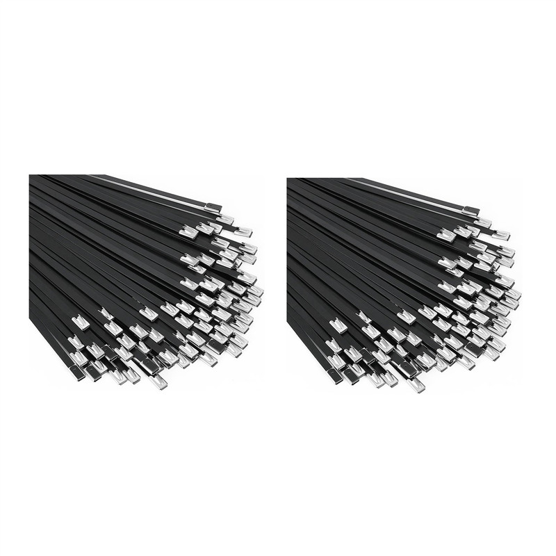 

【Price-Drop!】Metal Zip Ties Black 200Pcs 11.8 Inch 304 Stainless Steel Epoxy Coated Cable Tie For Machinery, Vehicles, Farms, Ca