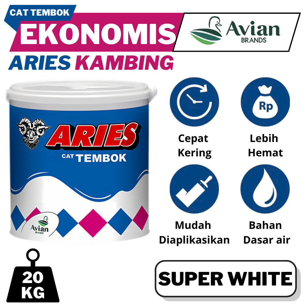 TAM.ZAM AVIAN CAT TEMBOK ARIES KAMBING 20KG AVIAN ARIES 20KG CAT TEMBOK ARIES SUPER WHITE / PUTIH 20