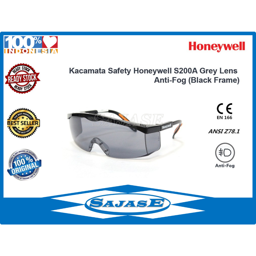 Kacamata Safety Honeywell S200A Grey Lens Fog Ban Black Kacamata Honeywell Terlaris
