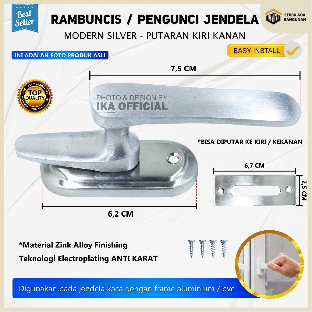 SAB Rambuncis jumbo Handle Kunci 2 arah KANAN KIRI BUKA TUTUP Jendela kuningan Grendel Panolet Slot 