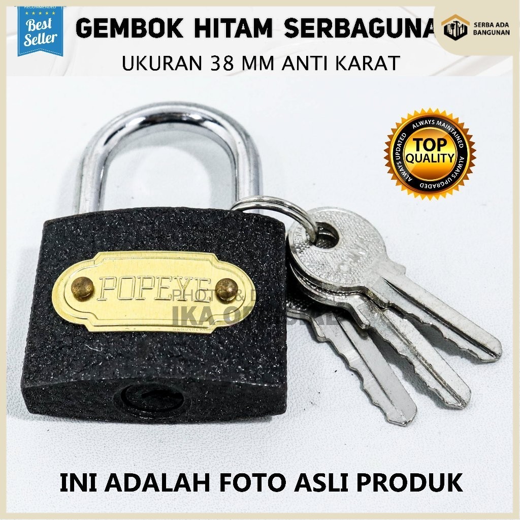 SAB GEMBOK HITAM GLOBE POPEYE SUPER KUAT 20 25 30 40 mm / Gembok Pagar Pintu Rumah Kuningan / KUNCI