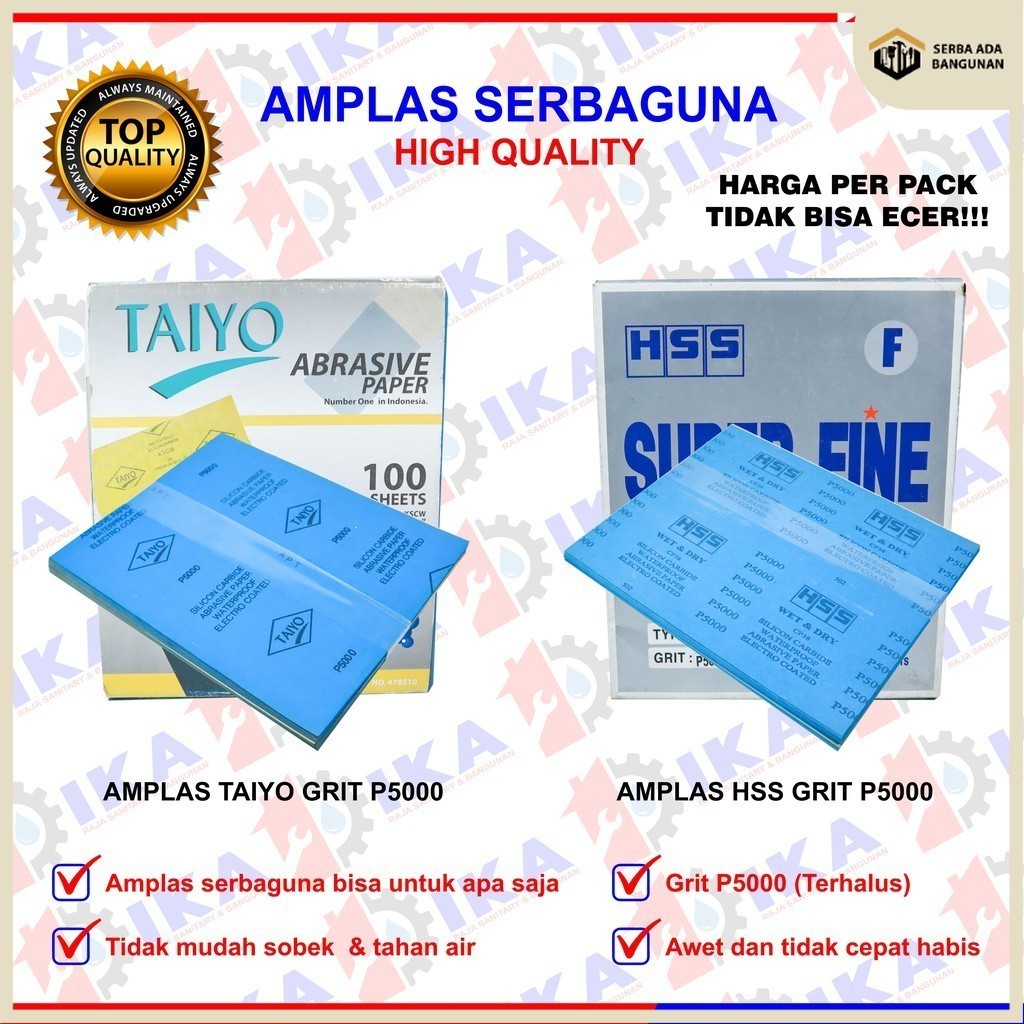 SAB Amplas Duco TAIYO HSS Amplas Kertas Lembaran Grit 5000 / Amplas Duco HSS 5000 1 Pack 50-100 Lemb