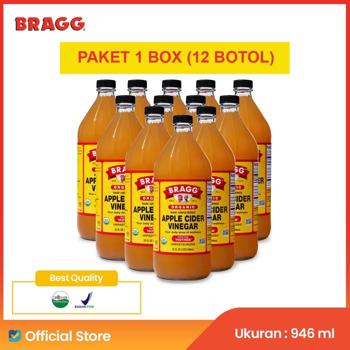 

Paket 12 Botol Bragg Organic Raw Unfiltered Apple Cider Vinegar 946 ml Cuka Cuka Apel Natural