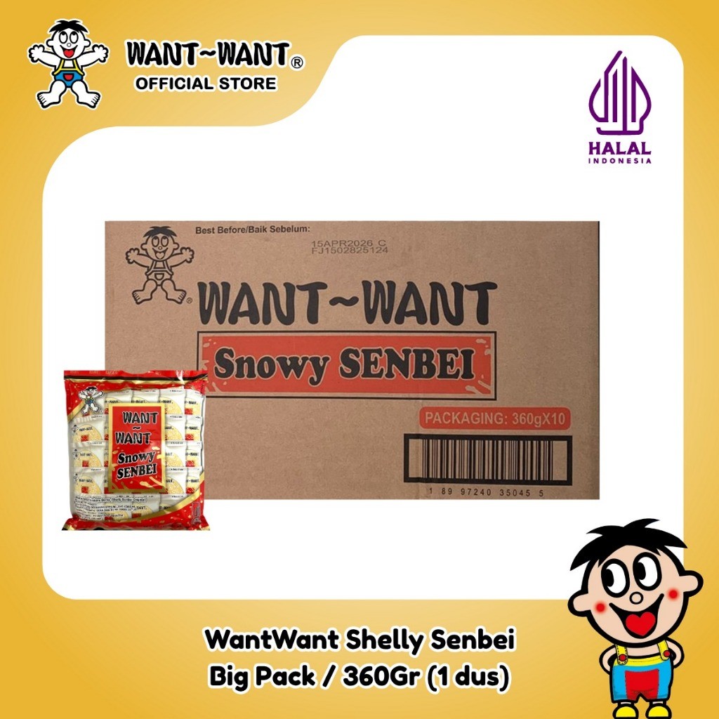 

WANT WANT Shelly Snowy Senbei Sweet Rice Cracker Cemilan Rice Cracker 360gr x 10 / Snowy Senbei