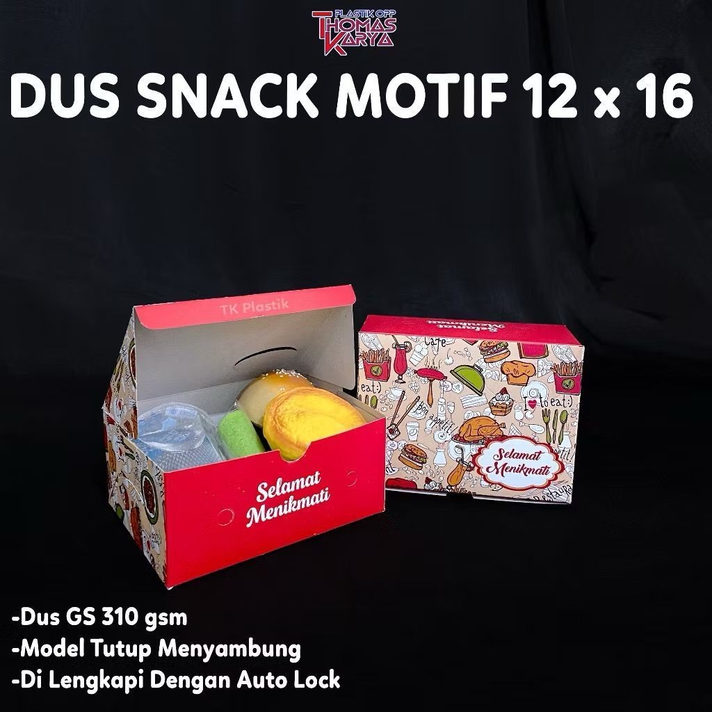 

Dus Snack Box 12x16 isi 100 Kardus GS Motif Printing 310gsm Snack Box Kue Roti Risoles Gorengan Estetik