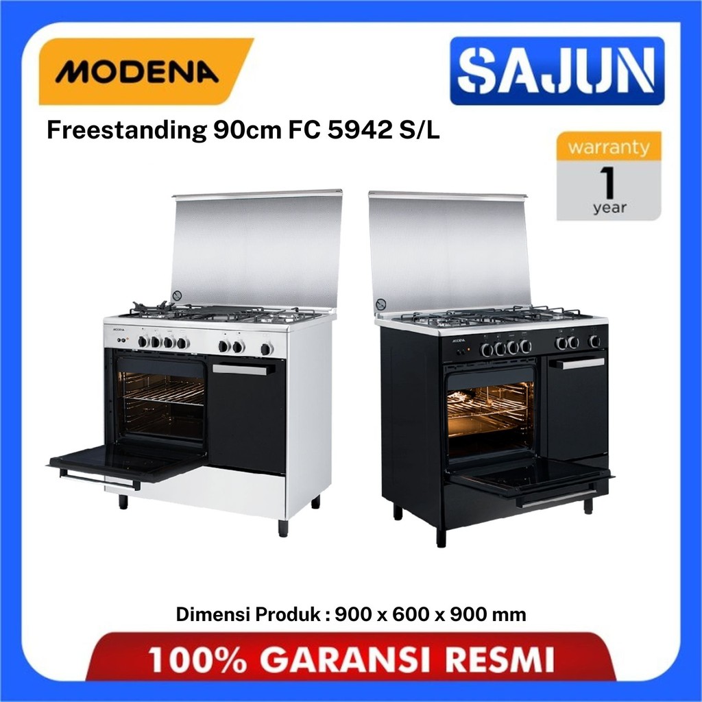 Modena Kompor Gas Freestanding 4 Tungku FC 5942 S / FC5942S / FC5942L- 90 cm Oven Gas Italian Burner