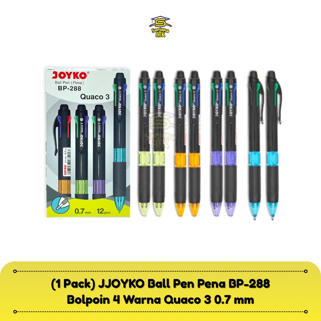 

(12 Pcs) JOYKO Ball Pen Pena BP-288 Bolpoin 4 Warna Quaco 3 0.7 mm