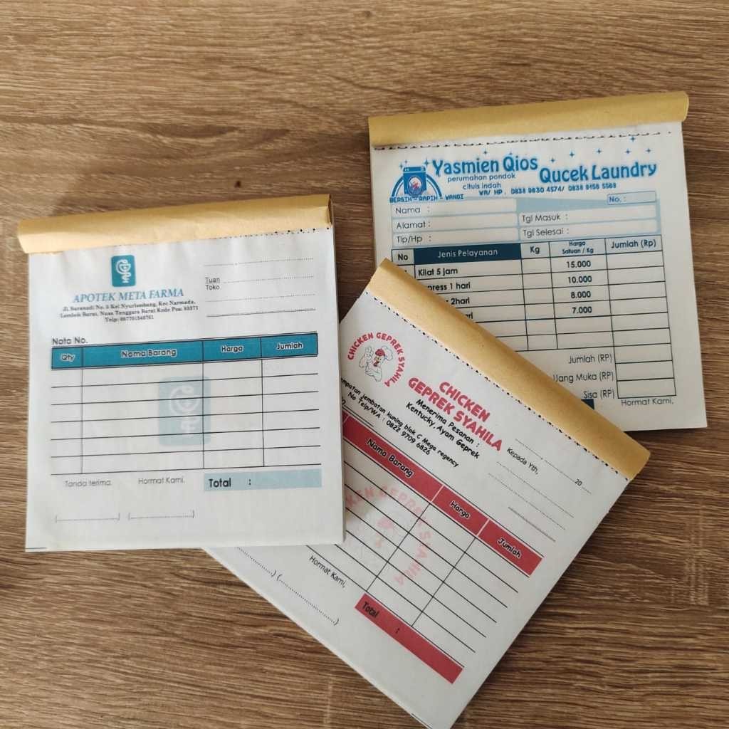 

TANPA MIN ORDER| Cetak nota Custom nama toko sendiri ukuran 10 x 11 Cm 1/6 polio 1 ply 2 ply