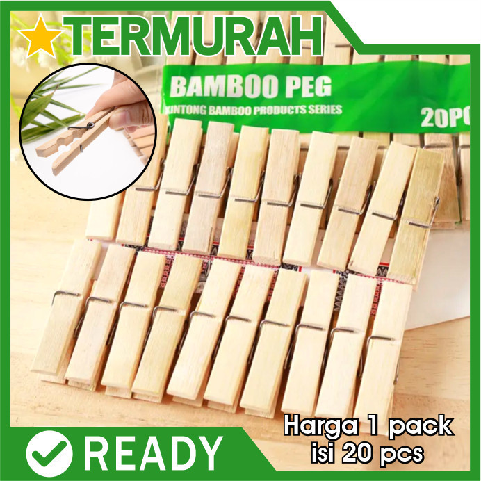 Jepitan bambu 1 pack natural bamboo peg jemuran baju pakaian
