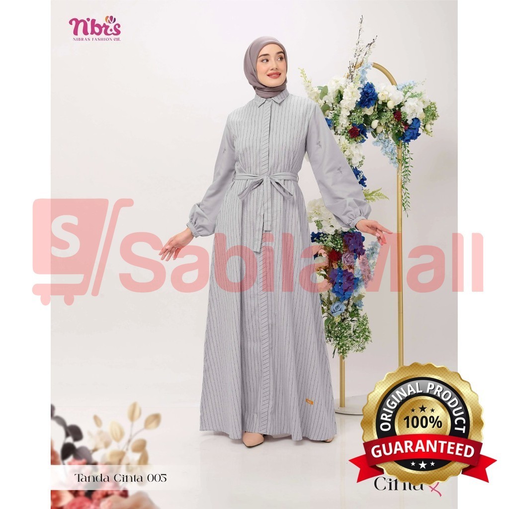 SabilaMall - Gamis Wanita Motif Garis Garis Bahan Toyobo Warna Abu Abu Muda Tanda Cinta 005 by Nibra