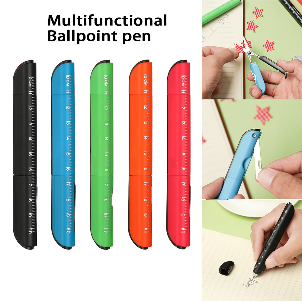 

Creative Multifunction 3 in 1 Plastic Ruler Ballpoint Pen With Folding Scissors Writing Pens Office School Stationery Supplies