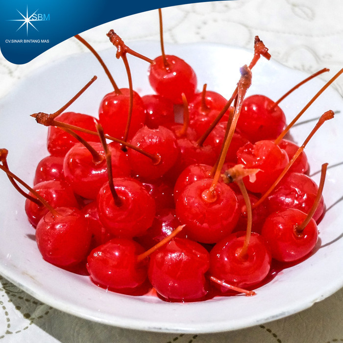 

MURMER Buah Ceri Merah Maraschino Tangkai Cherry Hiasan Kue 40 pcs 500g