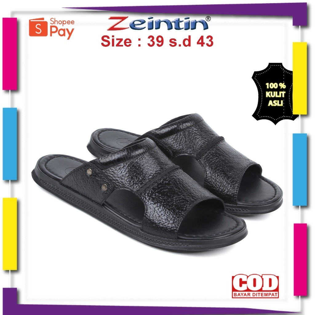 [PREMIUM ORIGINAL] Zeintin - Sandal Pria Bahan Kulit Fashion Pria Sendal Selop Pria ZEINTIN BK