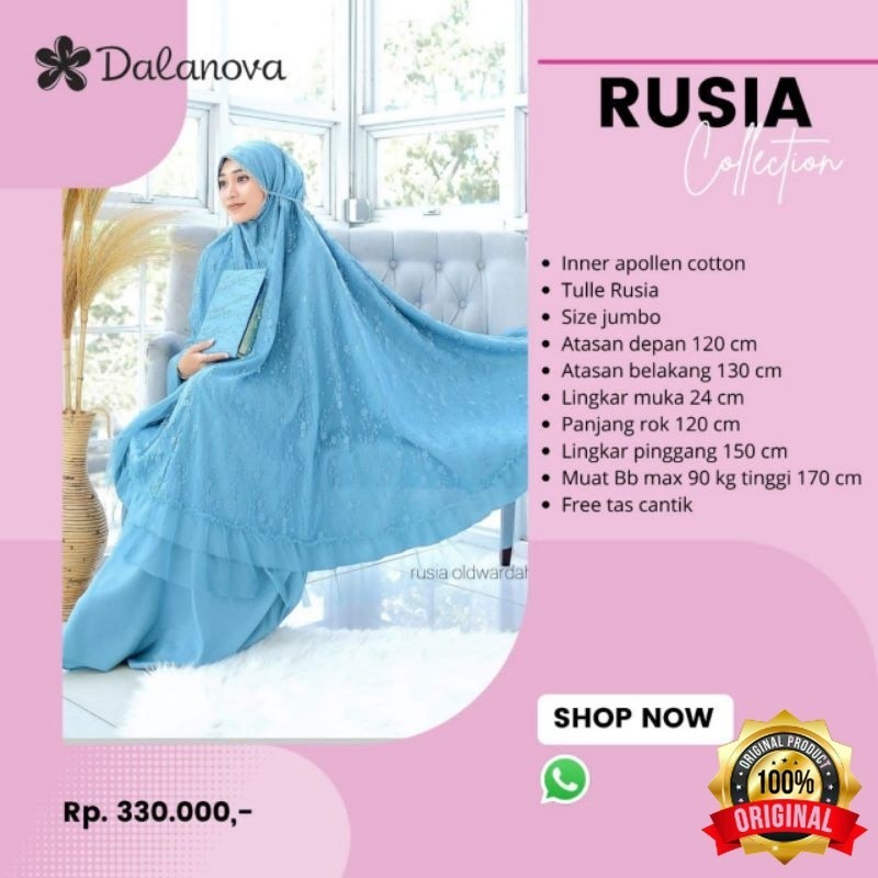ESP - mukena rusia old wardah,mukena rusia biru muda,mukena brokat,mukena mewah,mukena biru,mukena d