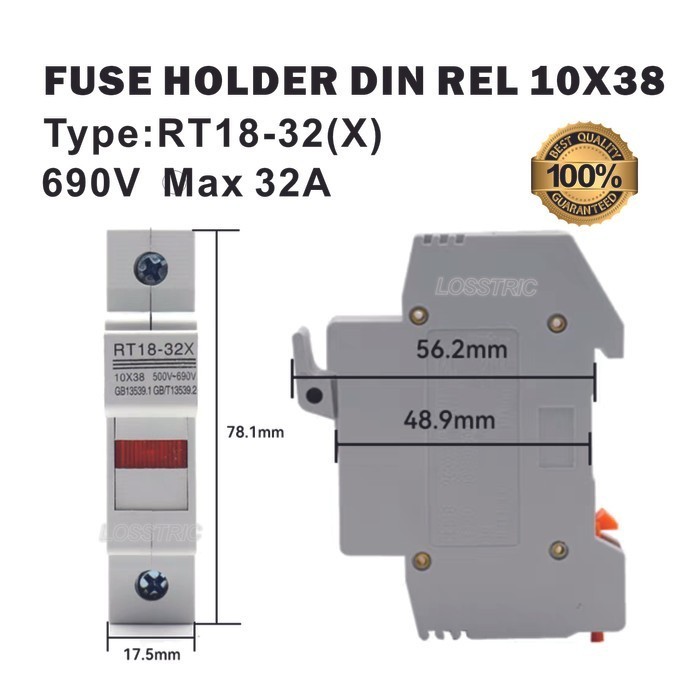 Rumah Fuse 10x38/Fuse Holder/Din rel Holder model MCB.