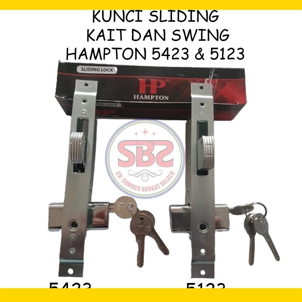 HAMPTON 5423 & 5123 Gantol Kait dan Swing Kunci HP Pintu Sliding Sleding Geser Alumunium Almunium Al