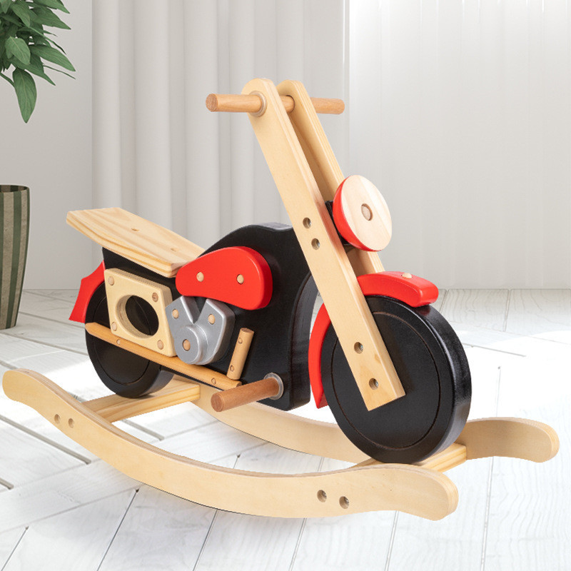 LazyChild Motorcycle Rocking Horse Wooden Balance Training Rocking Horse Indoor Play Comfortable Roc