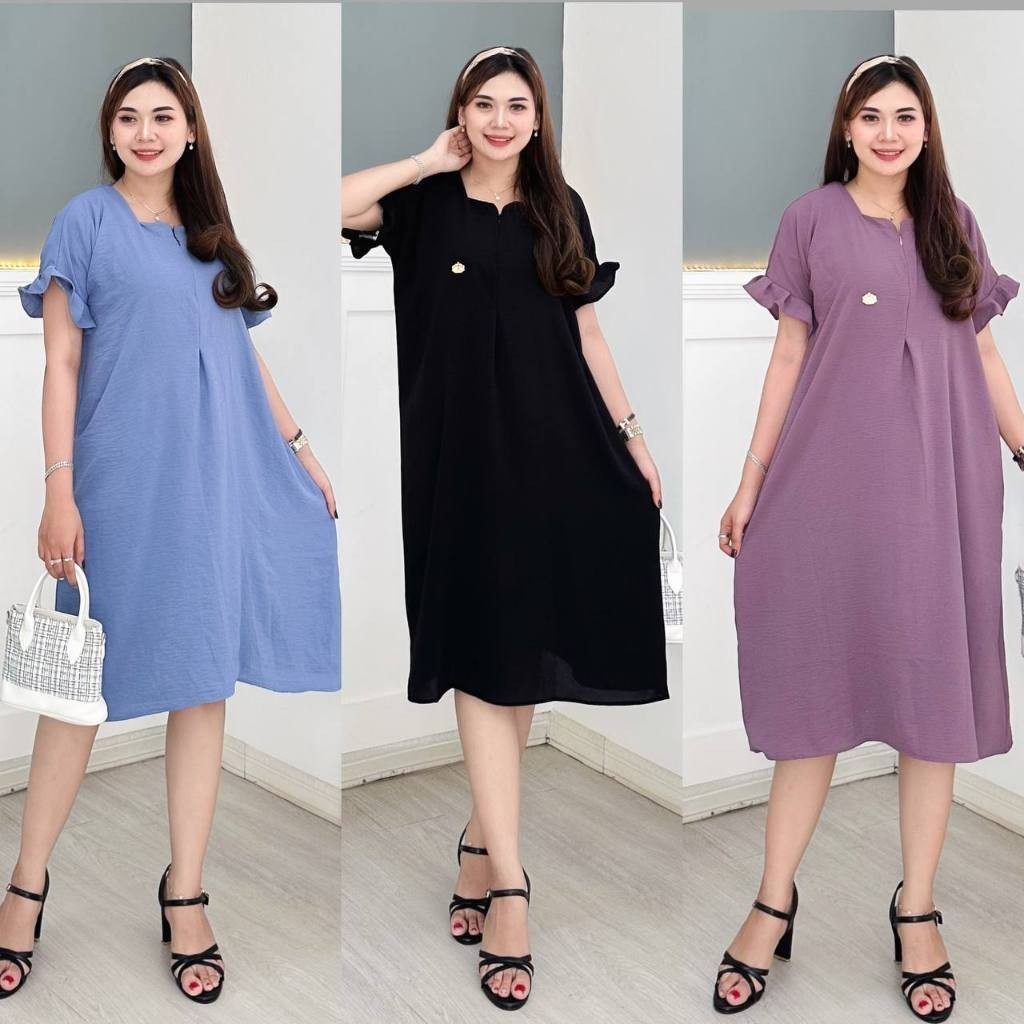 RH - REC DRESS MIDI CRINCLE CASUAL WANITA BELA / Silvia Daster CRINCLE / Dress Polos Formal Wanita /