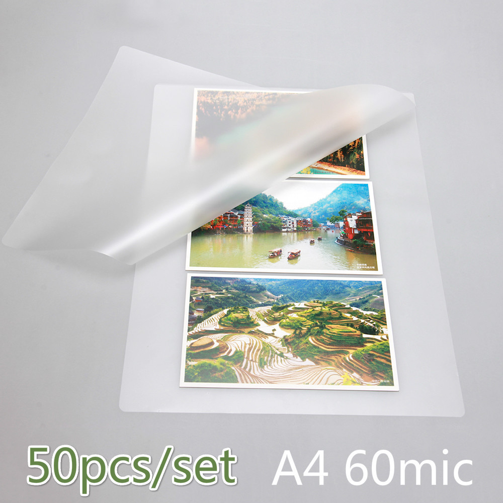 

Hot 50PCS/lot 60 Mic A4 Thermal Laminating Film PET for Photo/Files/Card/Picture Lamination Roll Hot Cold Packs Laminator Paper