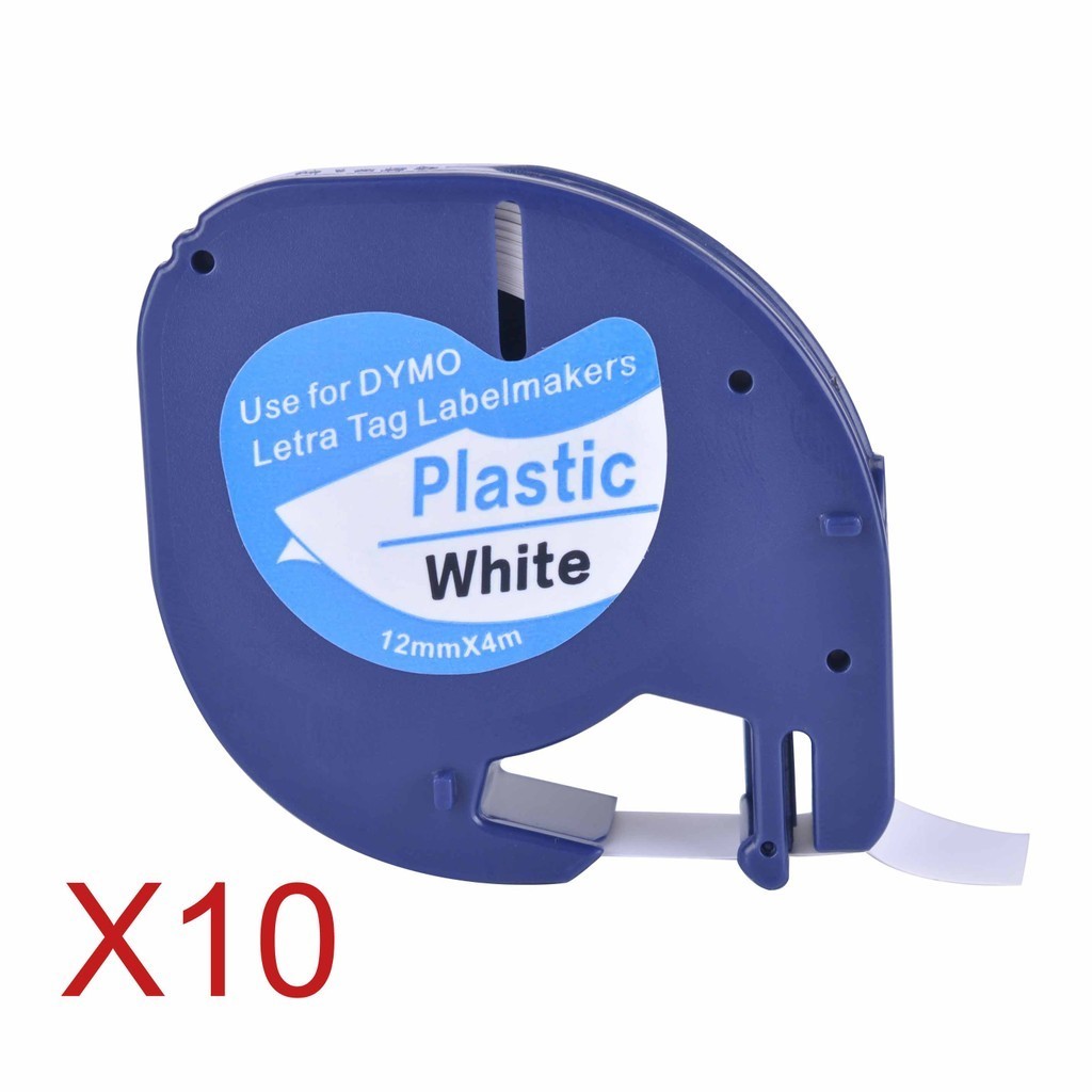 

10 Compatible Dymo LetraTag 91201 Black on White Plastic Label Tapes 91201 91221 59422 S0721660 LT100H