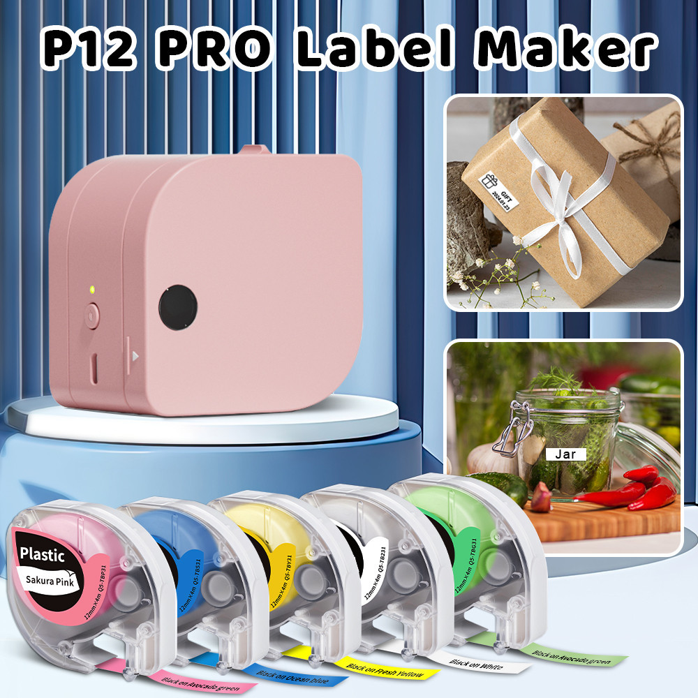 

Label Maker Machine P12 PRO Sticky Label Fabric Iron-on Clothing Label Satin Ribbon Rechargeable Bluetooth Inkless Label Maker